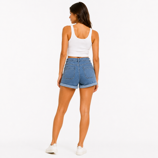 HME Women’s Premium Mid Wash Denim Shorts