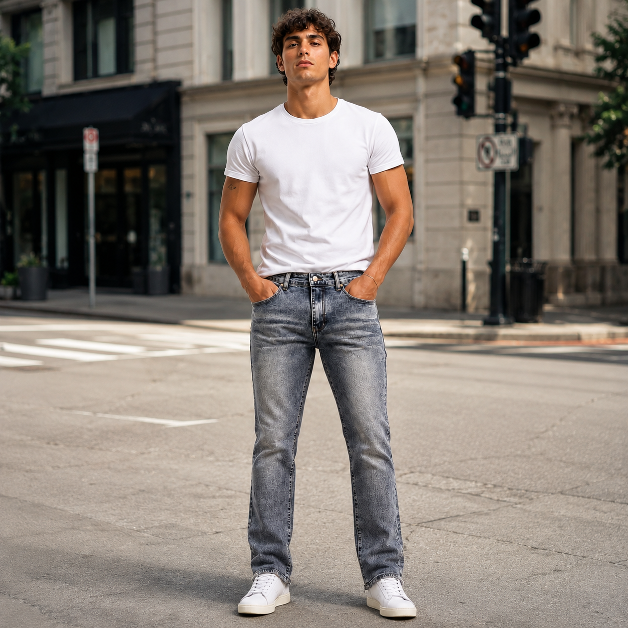 HME Men’s Premium Light Wash Straight-Leg Jeans