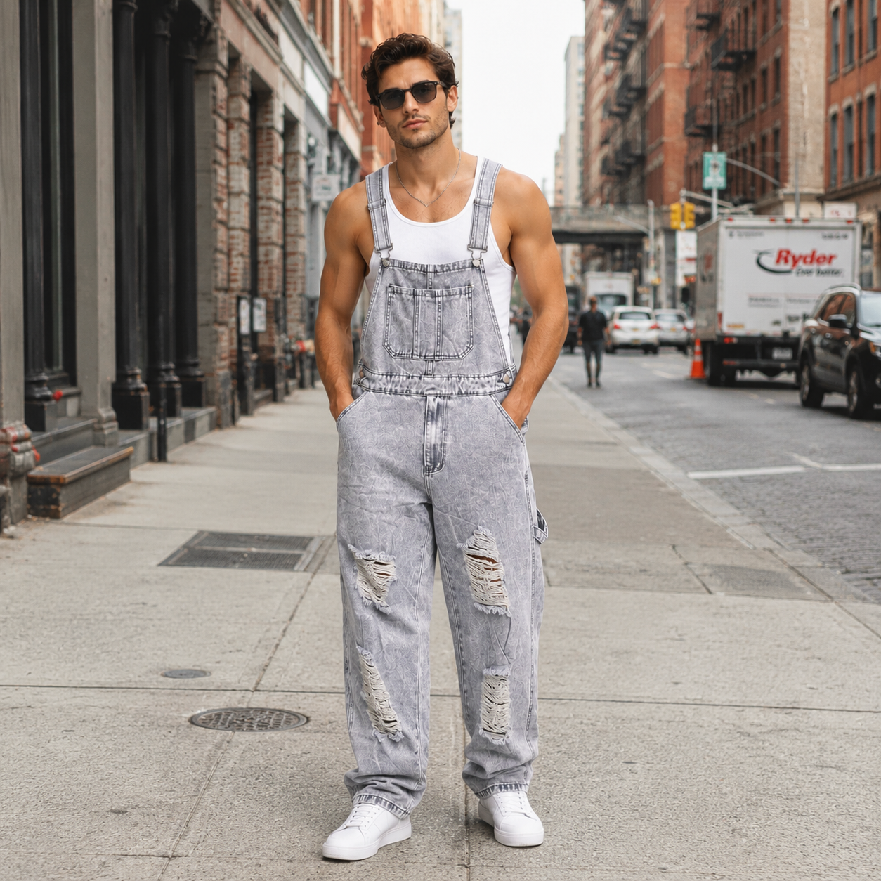 HME Men’s Light Wash Denim Jumpsuit