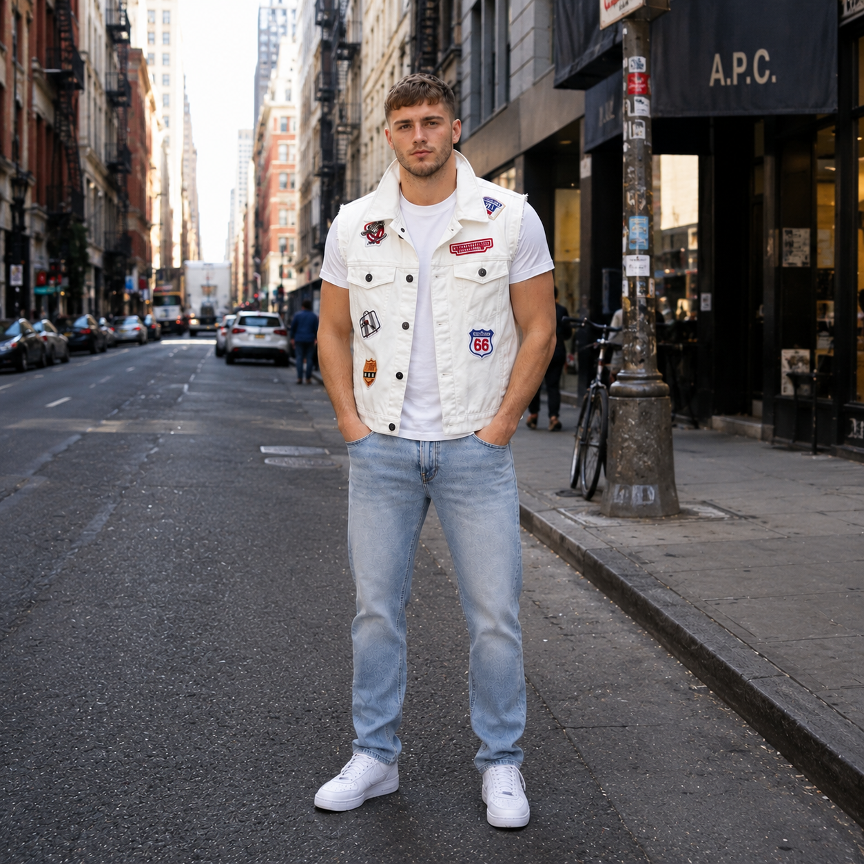 HME Men’s Classic White Denim Vest
