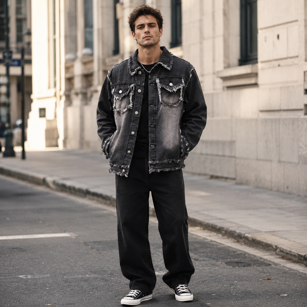 HME Men's Essential Black Denim Trucker Jacket