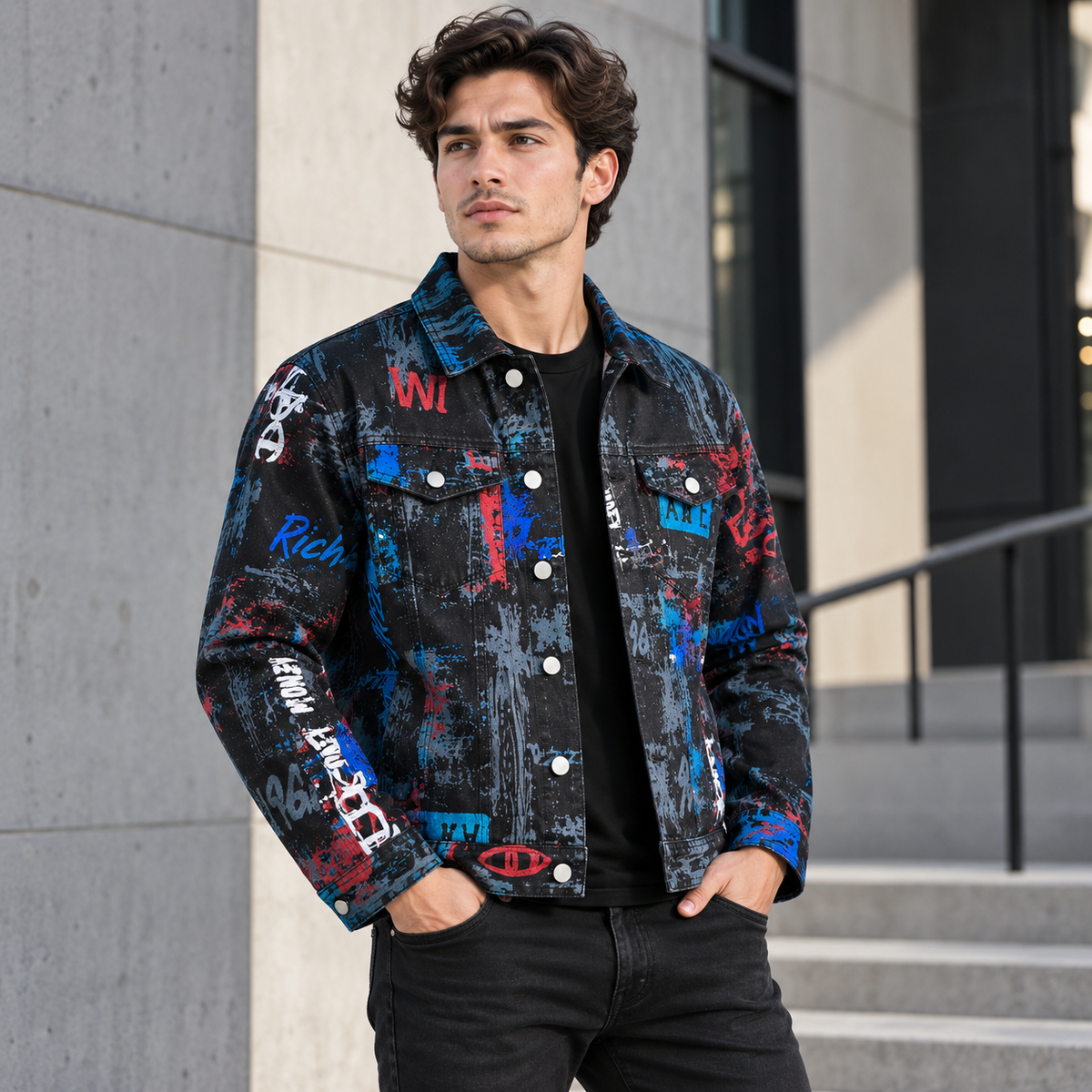 HME Men’s Icon Graphic Black Denim Trucker Jacket