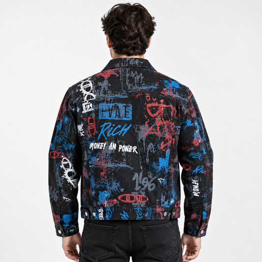 HME Men’s Icon Graphic Black Denim Trucker Jacket