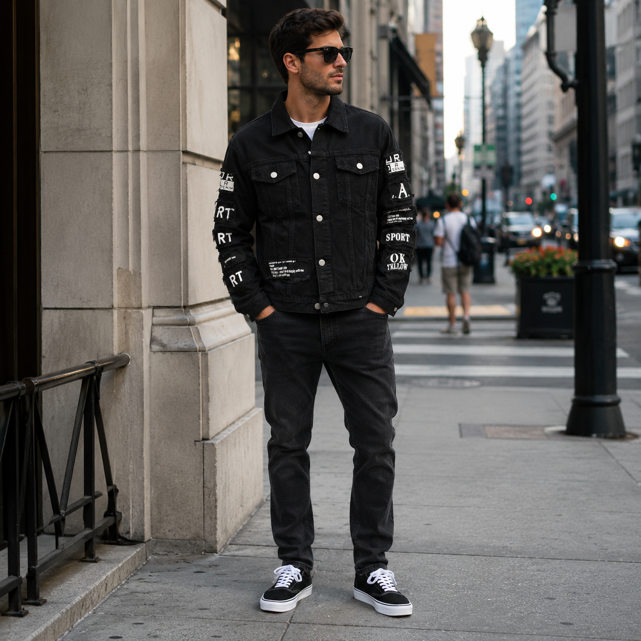 HME Men's Modern Black Denim Trucker Jacket