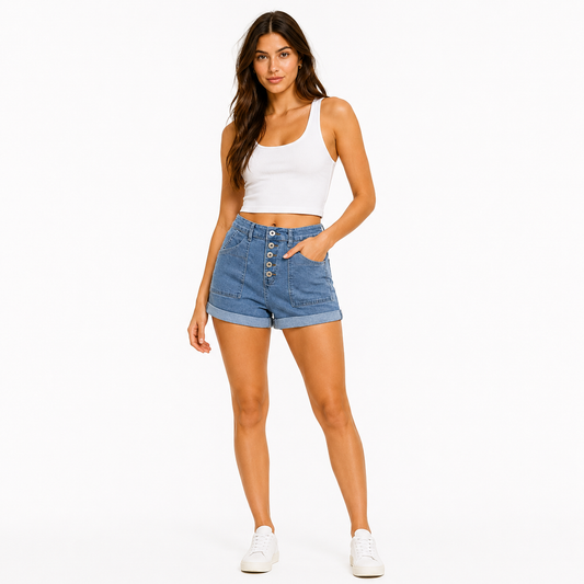 HME Women’s Premium Mid Wash Denim Shorts