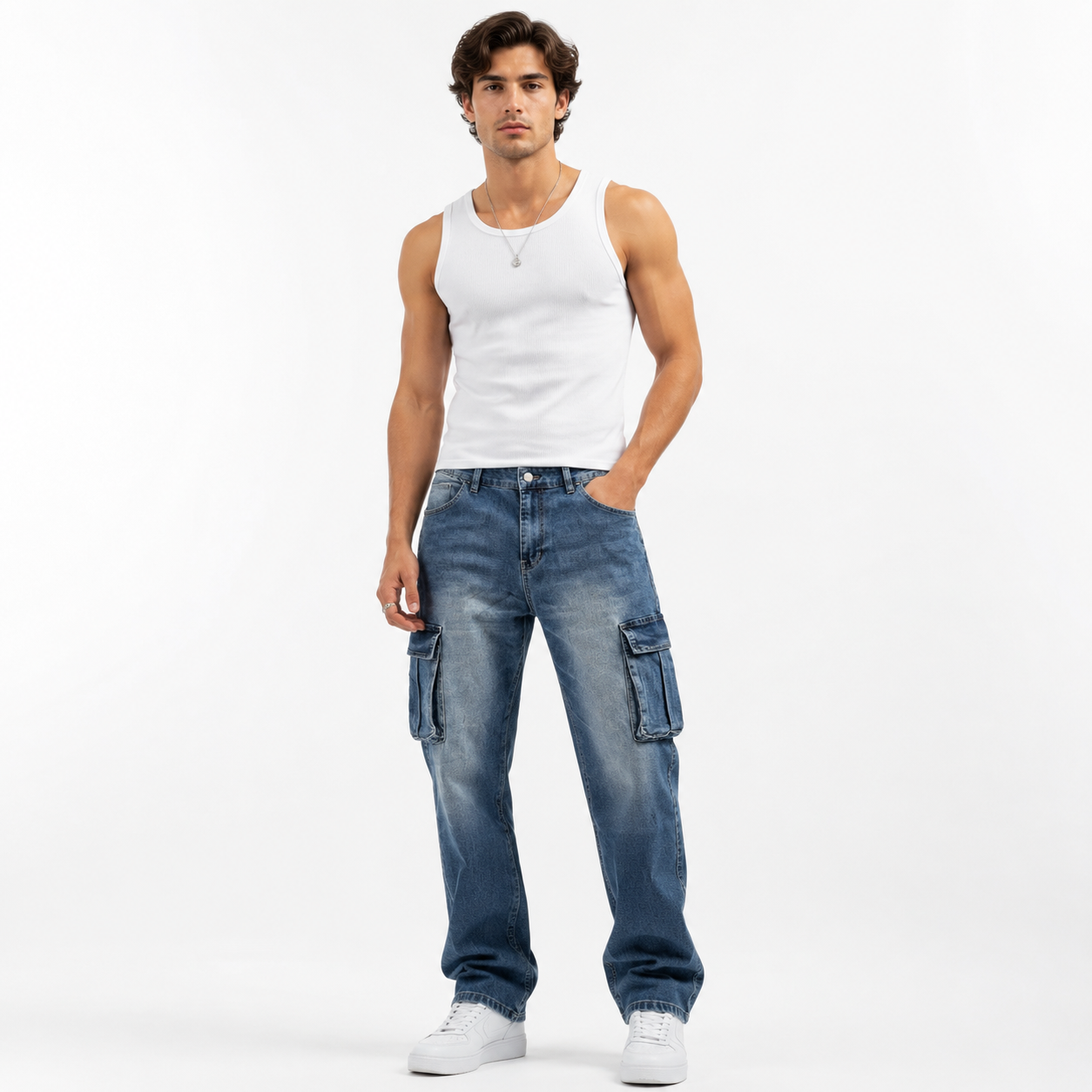 HME Men’s Prime Mid Wash Cargo Jeans