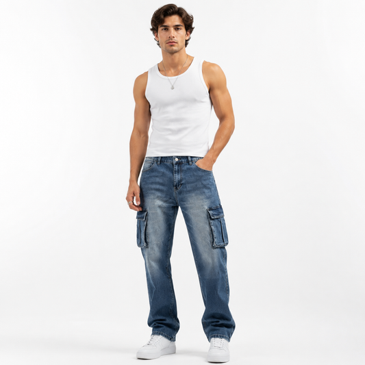 HME Men’s Prime Mid Wash Cargo Jeans