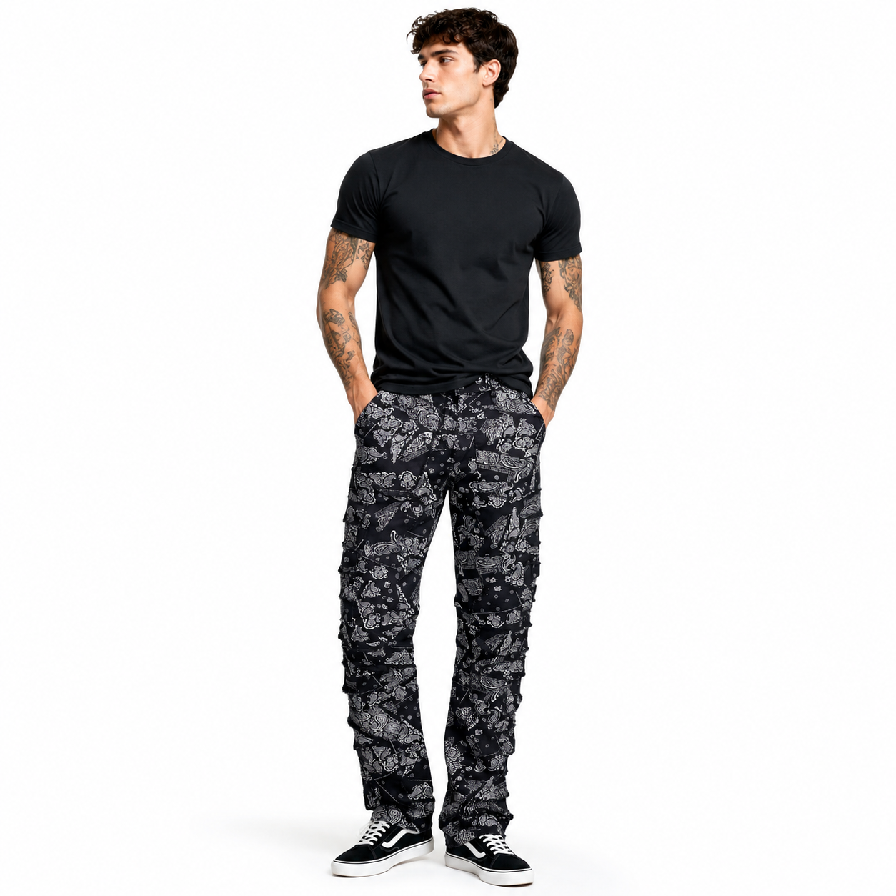 HME Men’s Classic Black Paisley Straight-Leg Jeans