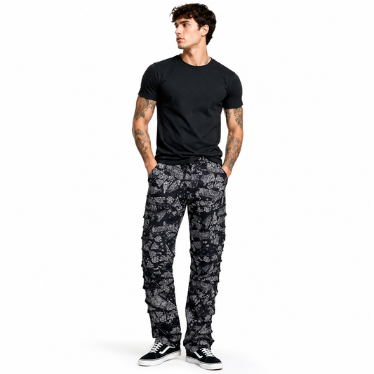 HME Men’s Classic Black Paisley Straight-Leg Jeans