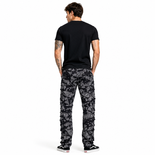 HME Men’s Classic Black Paisley Straight-Leg Jeans