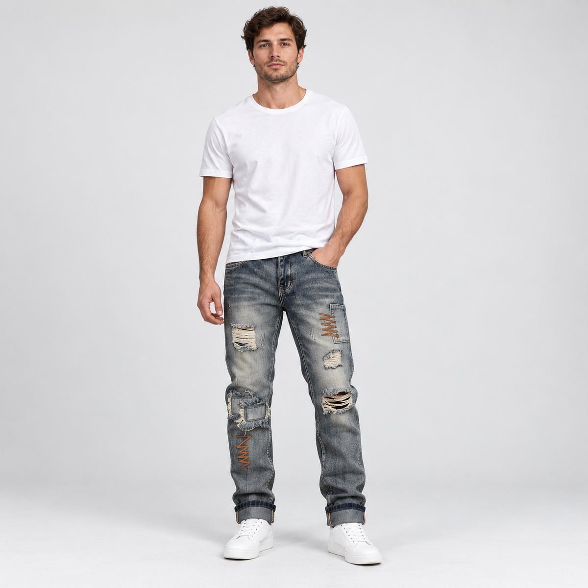 HME Men’s Select Mid Wash Cargo Jeans