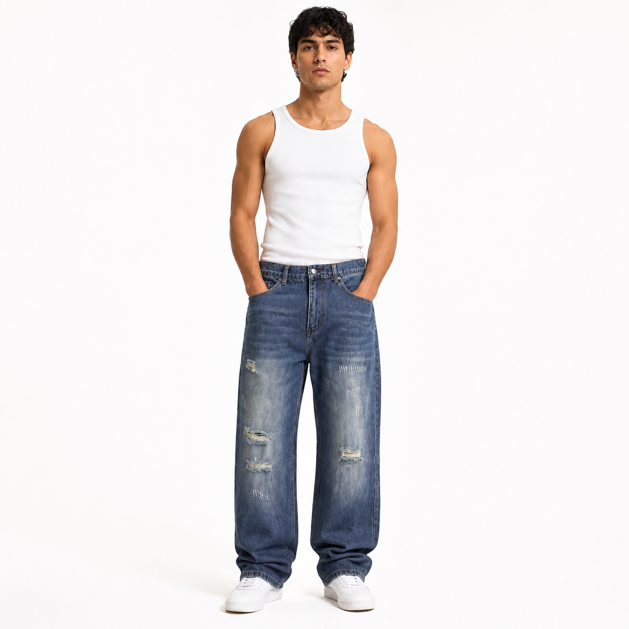 HME Men’s Mid Wash Wide-Leg Jeans