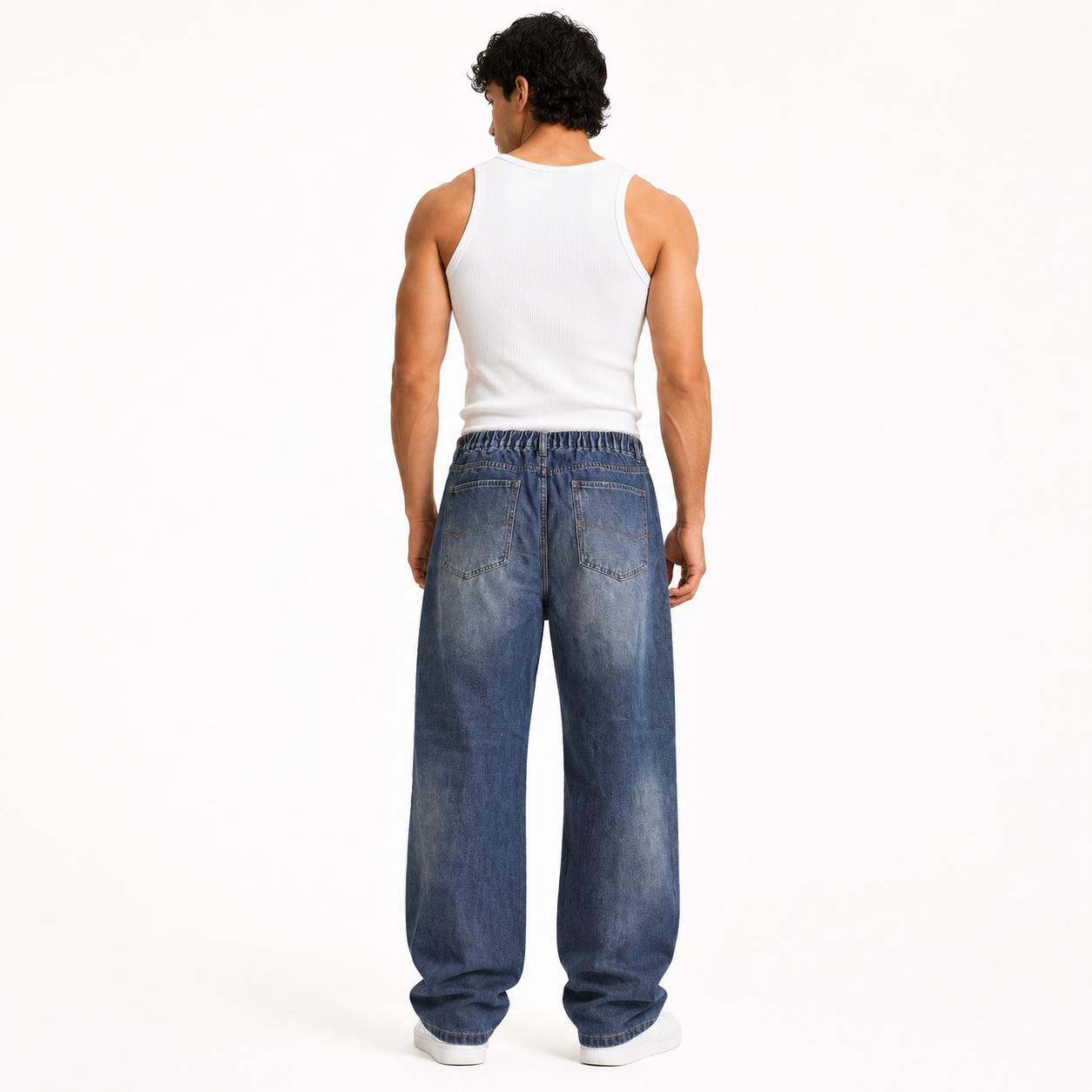 HME Men’s Mid Wash Wide-Leg Jeans