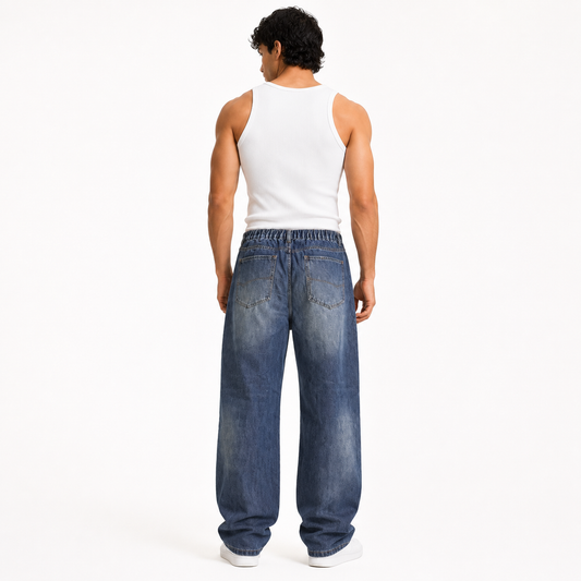 HME Men’s Mid Wash Wide-Leg Jeans