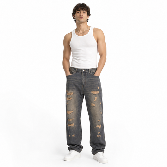 HME Men’s Modern Grey Baggy Jeans