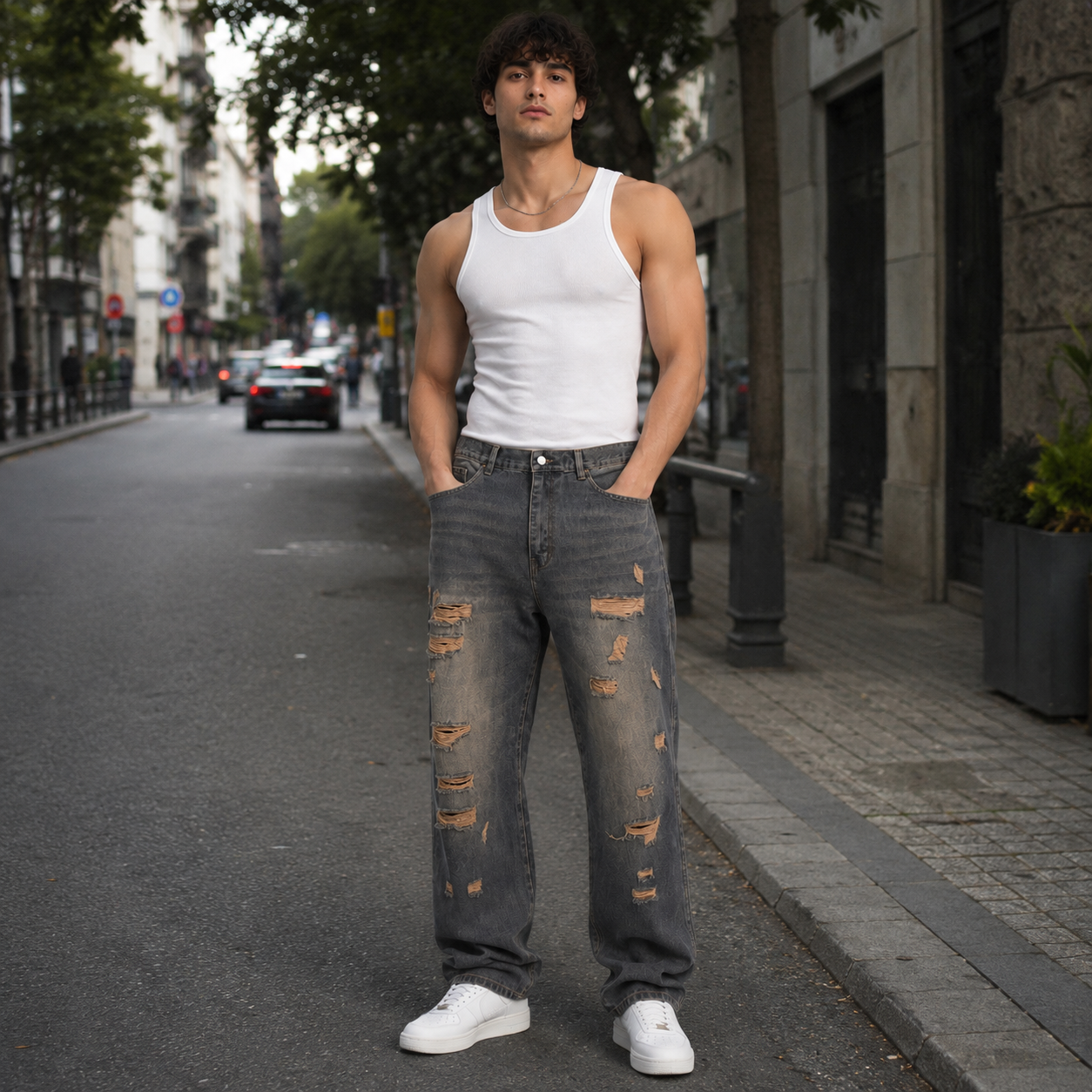 HME Men’s Modern Grey Baggy Jeans