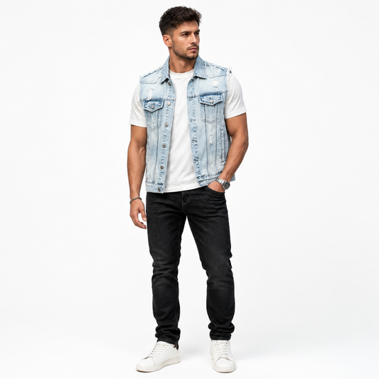 HME Men’s Light Wash Denim Vest
