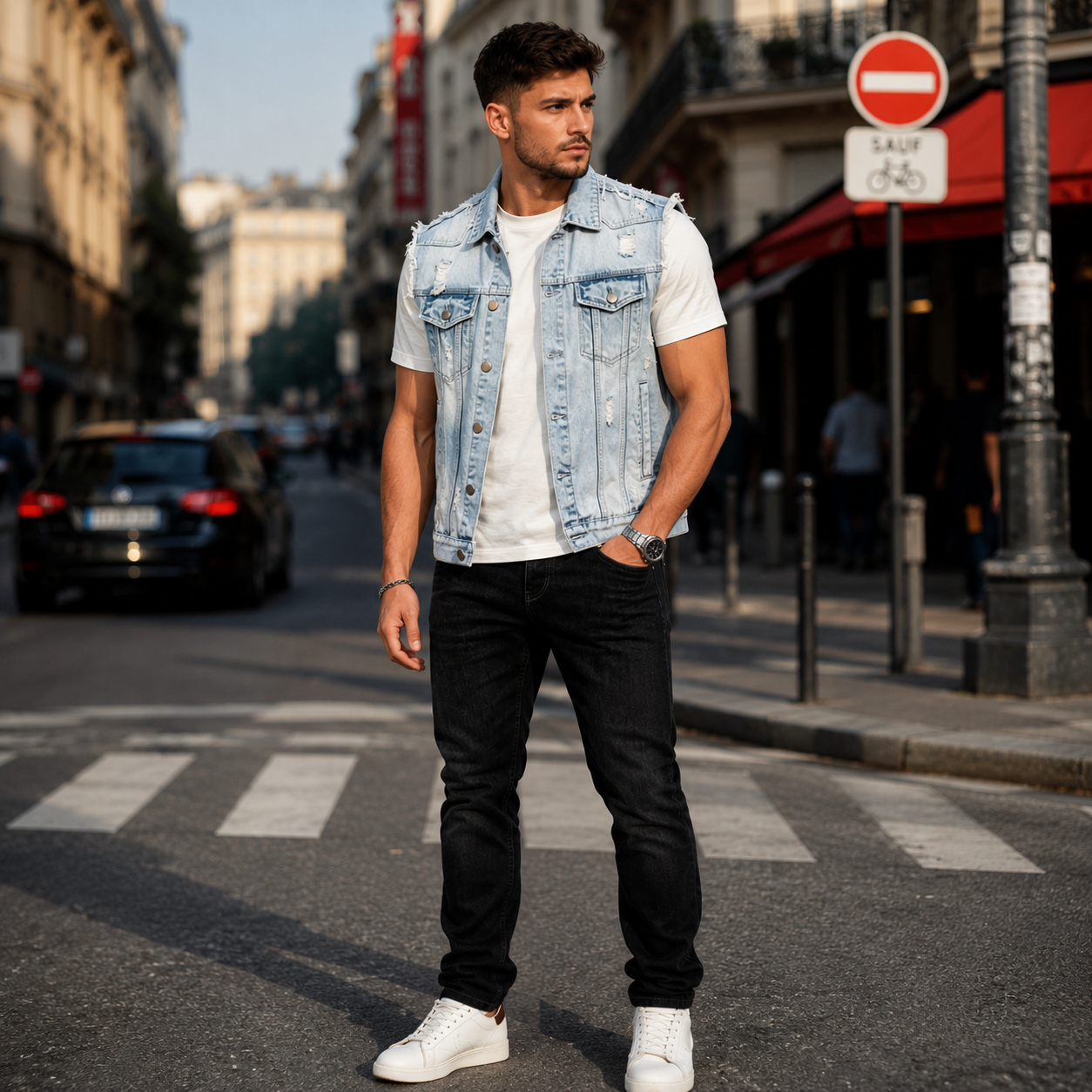 HME Men’s Light Wash Denim Vest