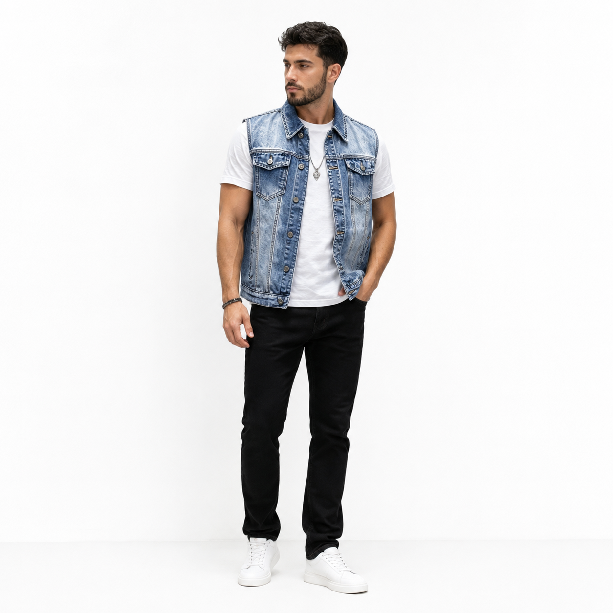 HME Men’s Classic Light Wash Denim Vest