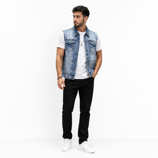 HME Men’s Classic Light Wash Denim Vest