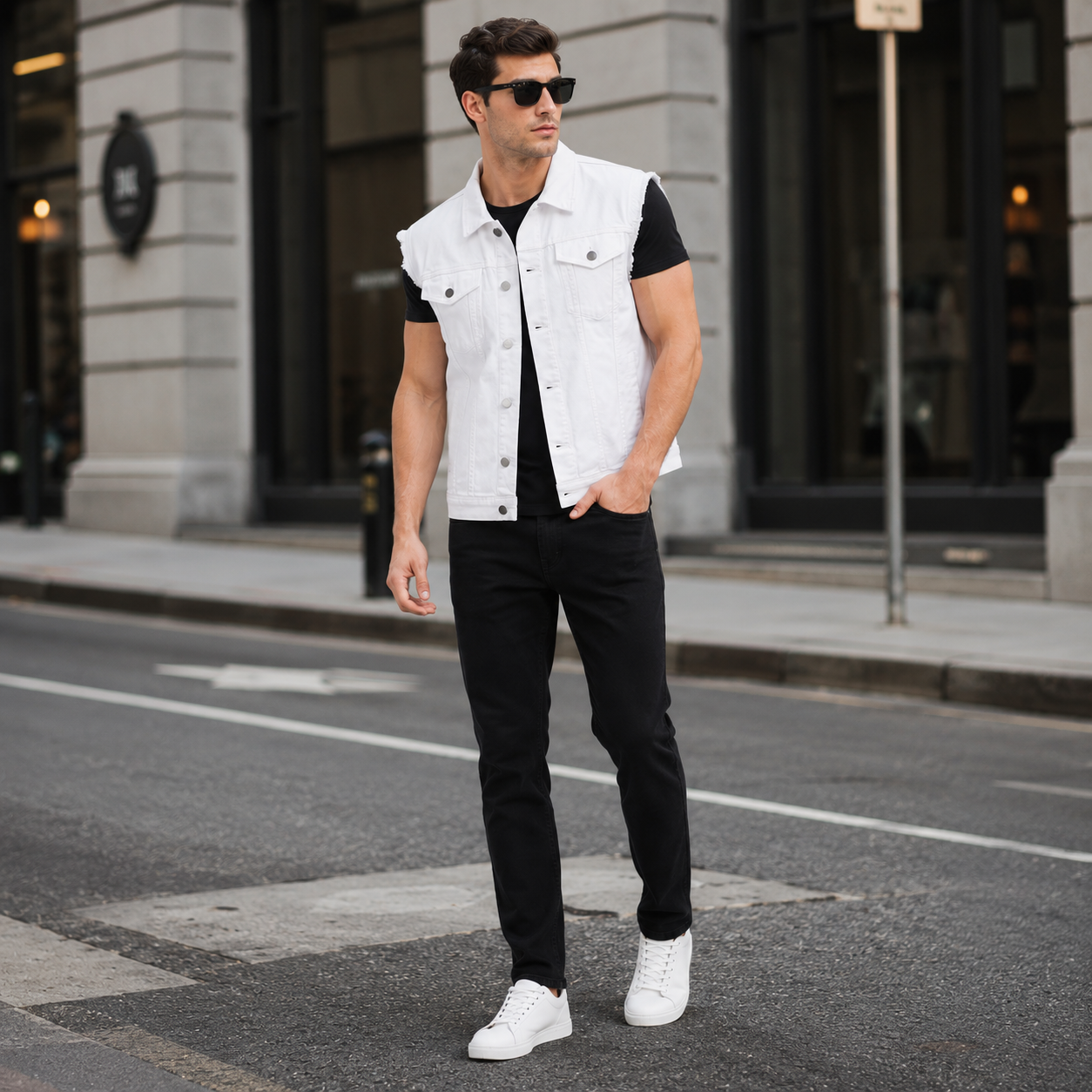 HME Men’s White Denim Vest