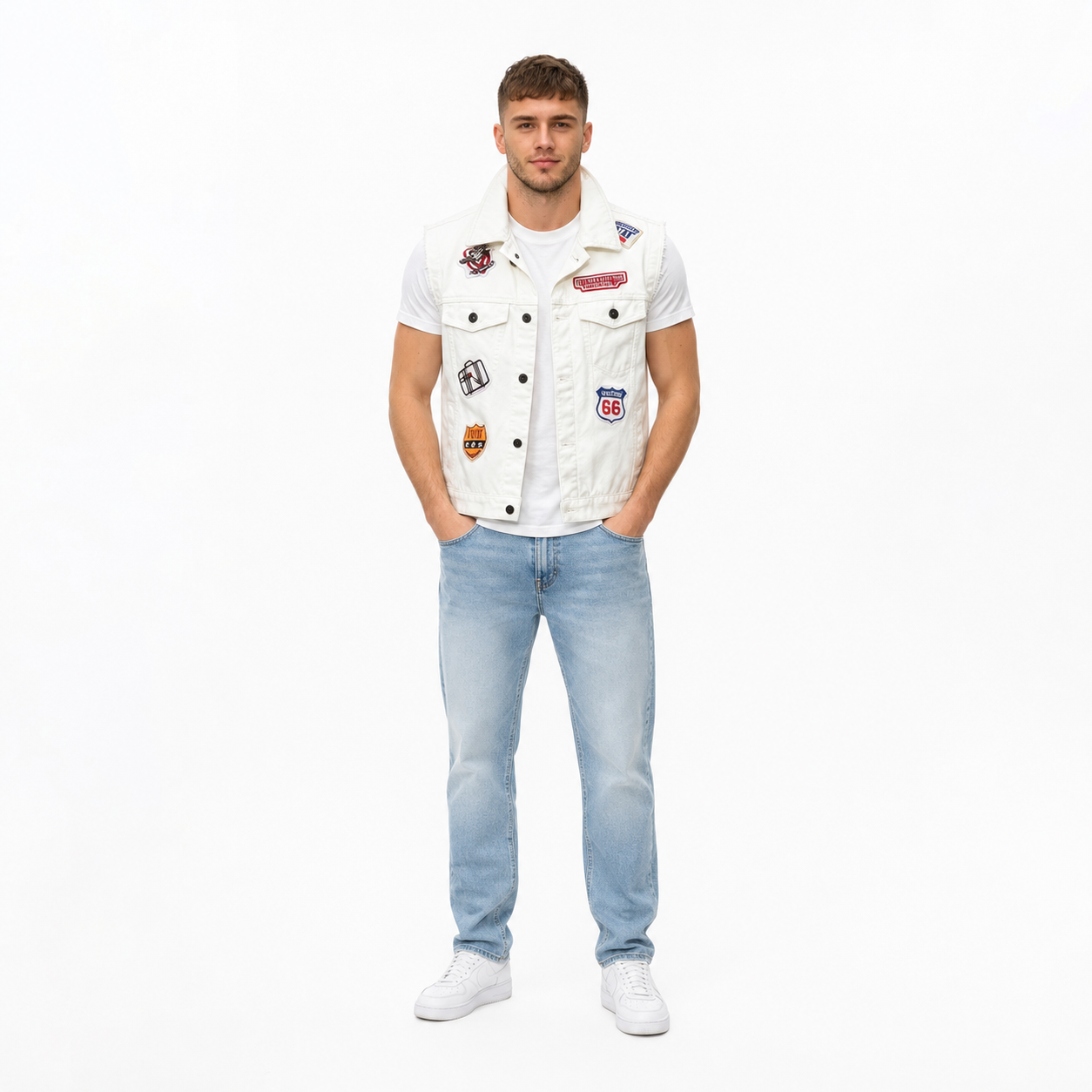 HME Men’s Classic White Denim Vest