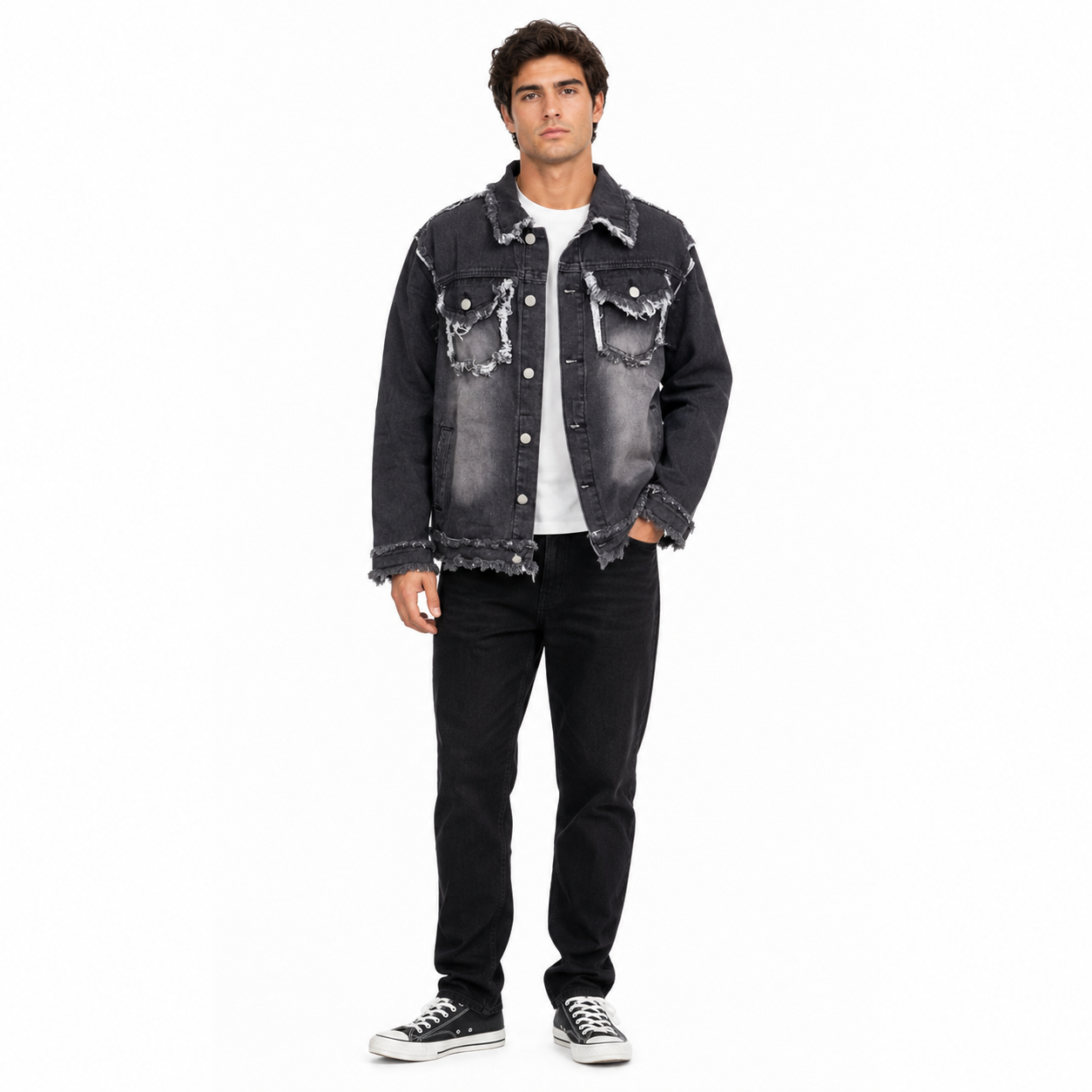 HME Men's Essential Black Denim Trucker Jacket