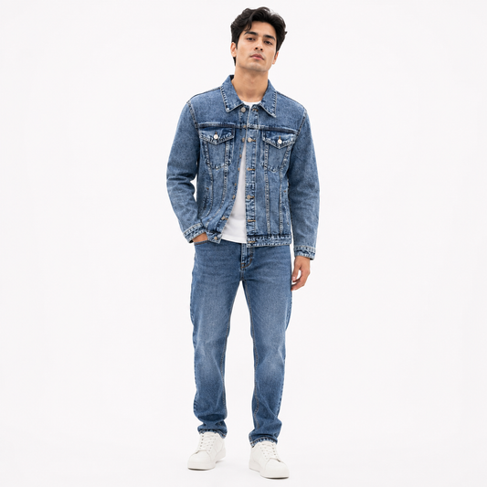 HME Men's Mid Blue Denim Trucker Jacket