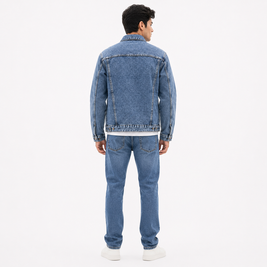 HME Men's Mid Blue Denim Trucker Jacket