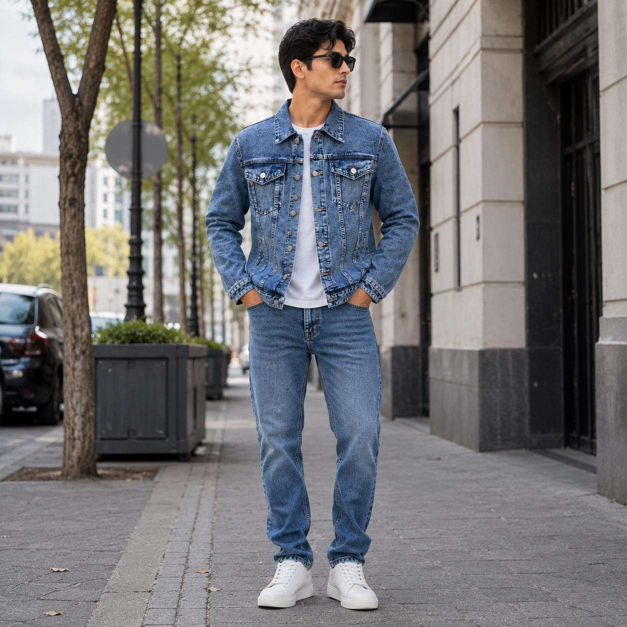 HME Men's Mid Blue Denim Trucker Jacket