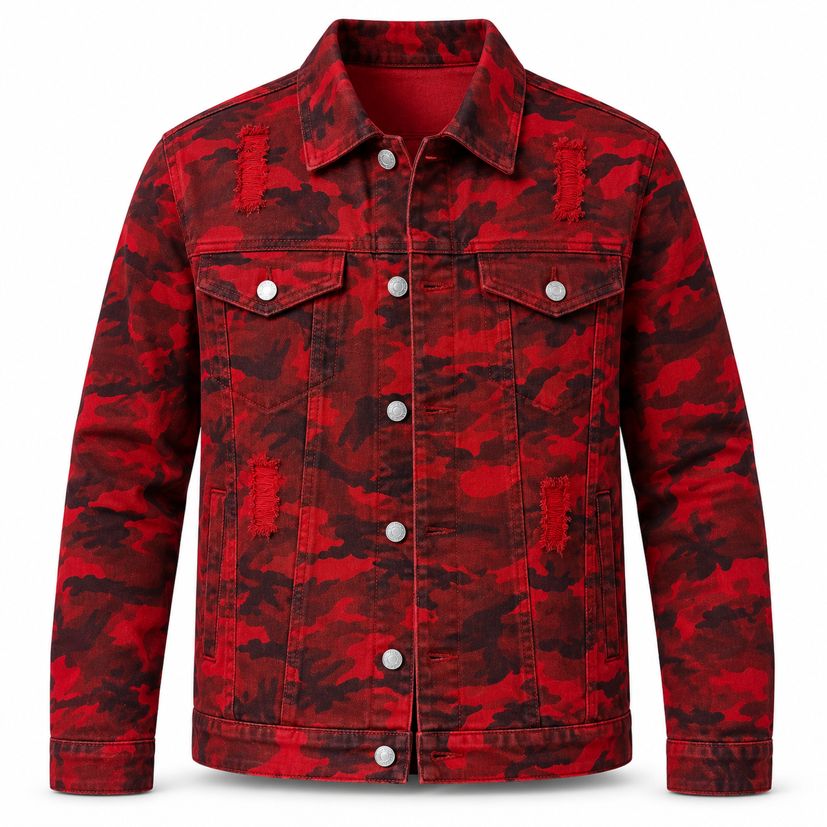 HME Men's Graphic Red Denim Trucker Jacket