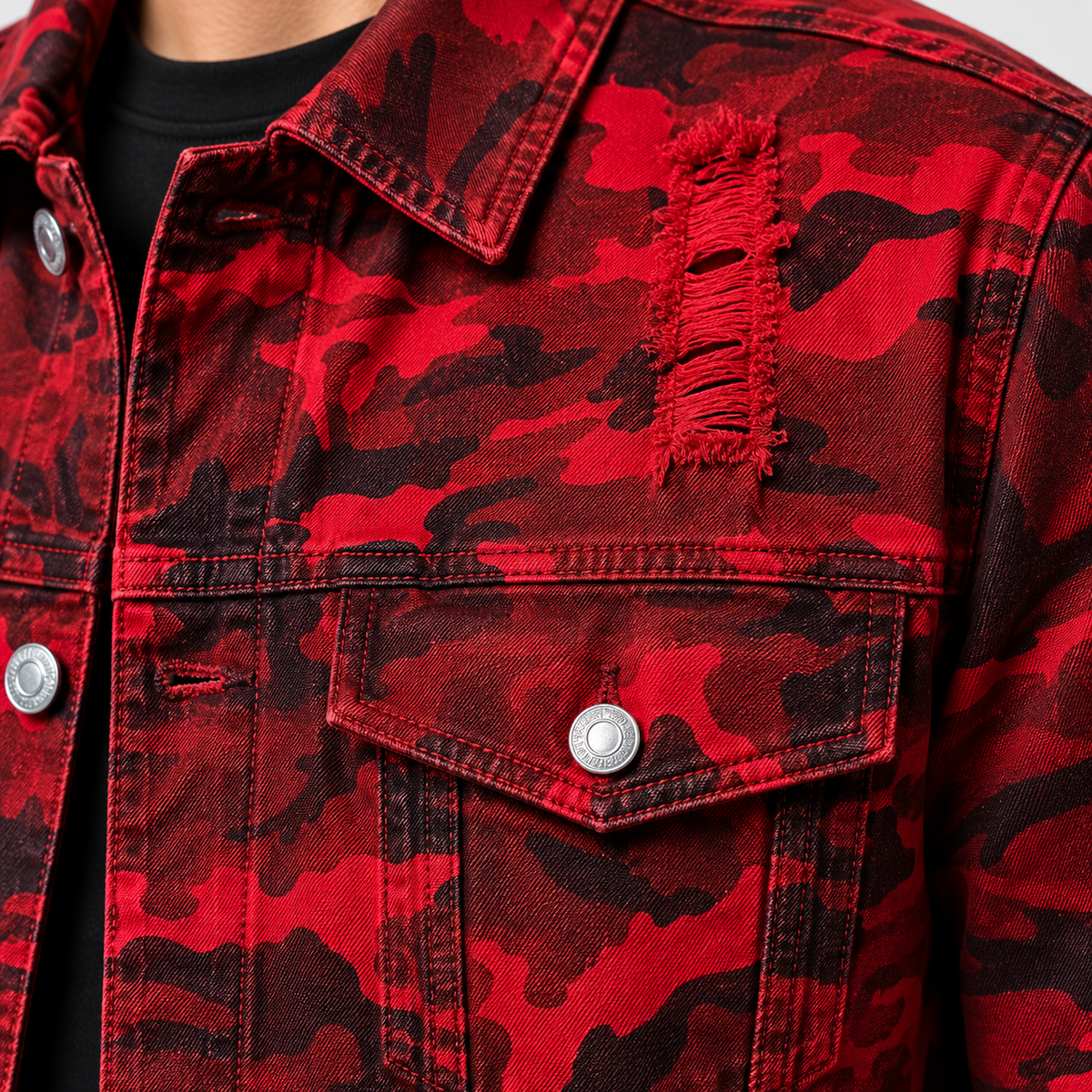 HME Men's Graphic Red Denim Trucker Jacket