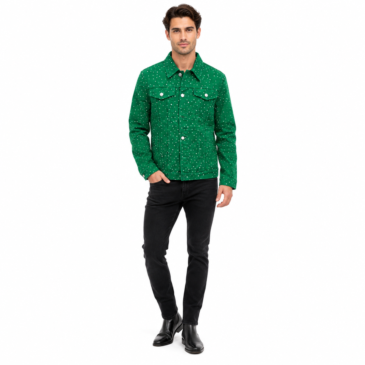 HME Men’s Olive Green Denim Trucker Jacket