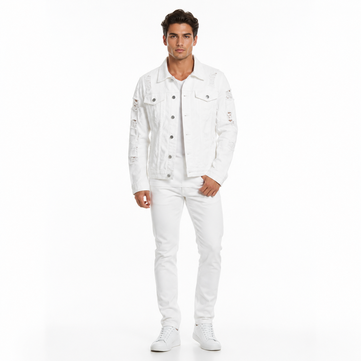 HME Men's Classic White Denim Trucker Jacket