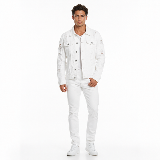 HME Men's Classic White Denim Trucker Jacket