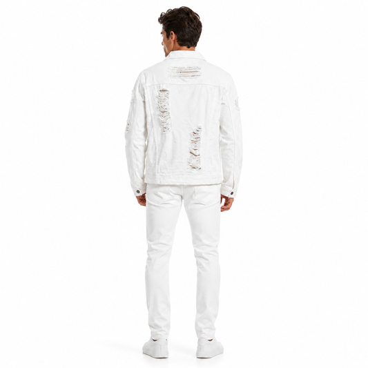 HME Men's Classic White Denim Trucker Jacket
