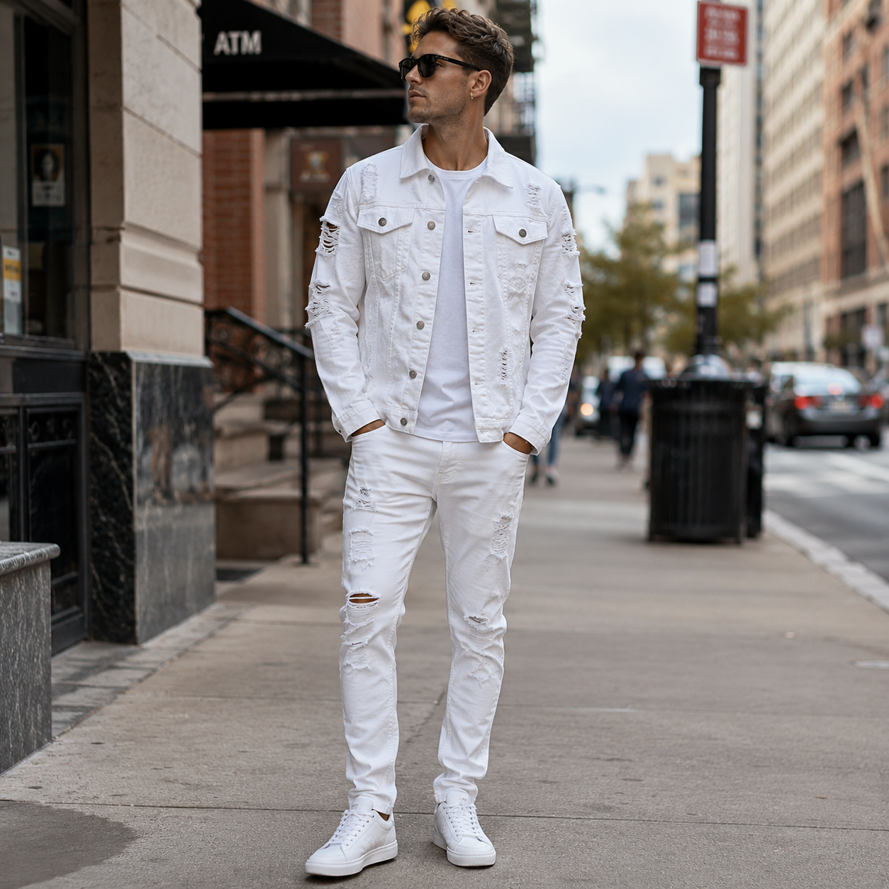 HME Men's Classic White Denim Trucker Jacket