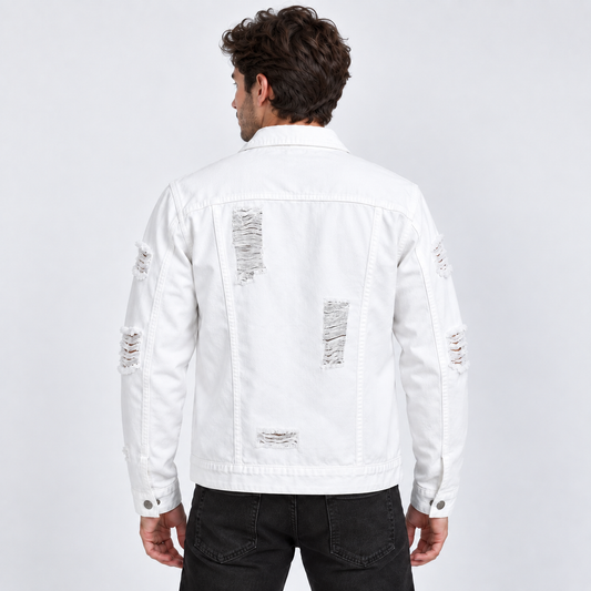 HME Men's Classic White Denim Trucker Jacket