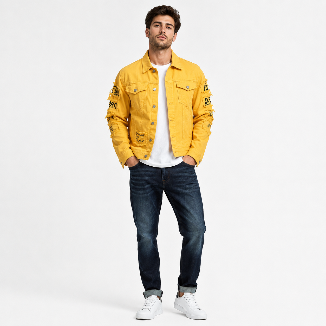HME Men's Classic Yellow Denim Trucker Jacket
