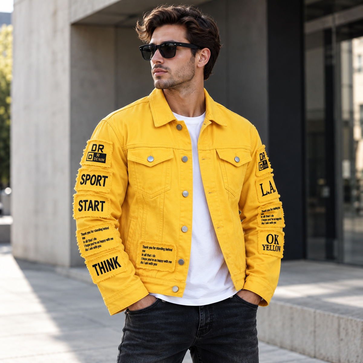 HME Men's Classic Yellow Denim Trucker Jacket