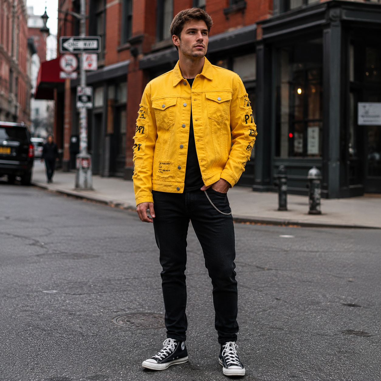 HME Men's Classic Yellow Denim Trucker Jacket