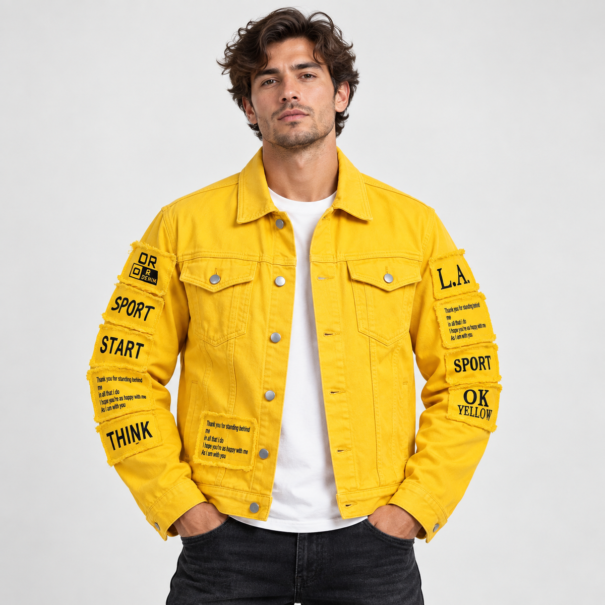 HME Men's Classic Yellow Denim Trucker Jacket