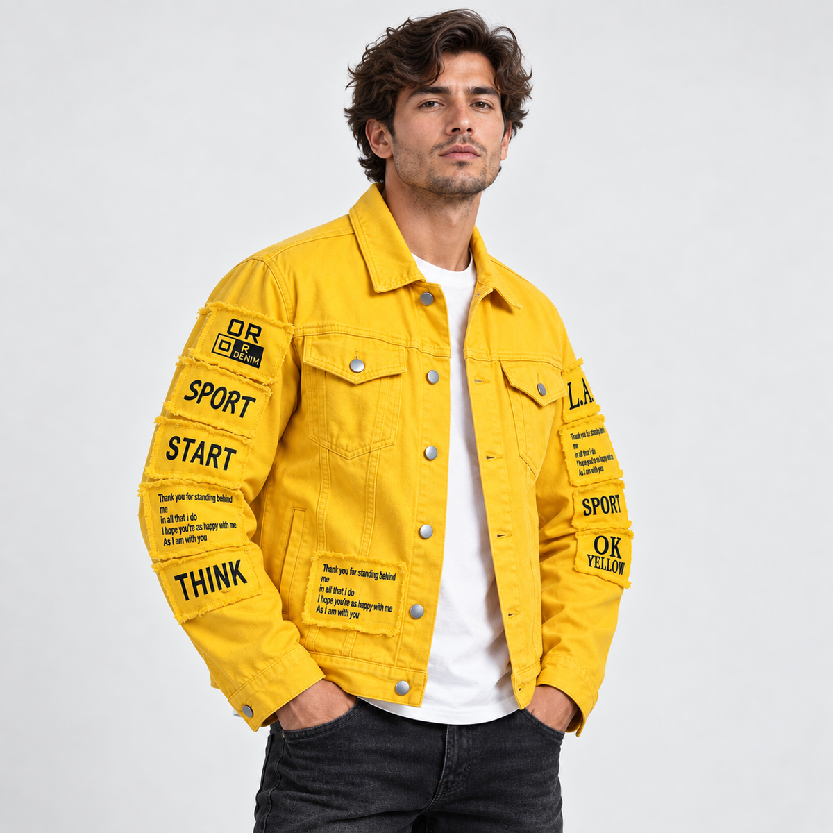 HME Men's Classic Yellow Denim Trucker Jacket