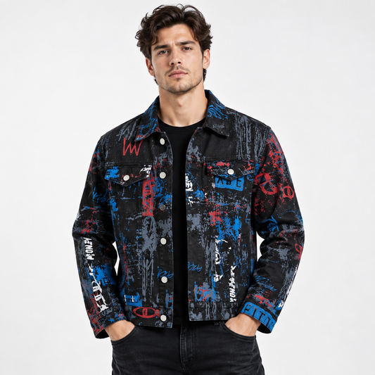 HME Men’s Icon Graphic Black Denim Trucker Jacket