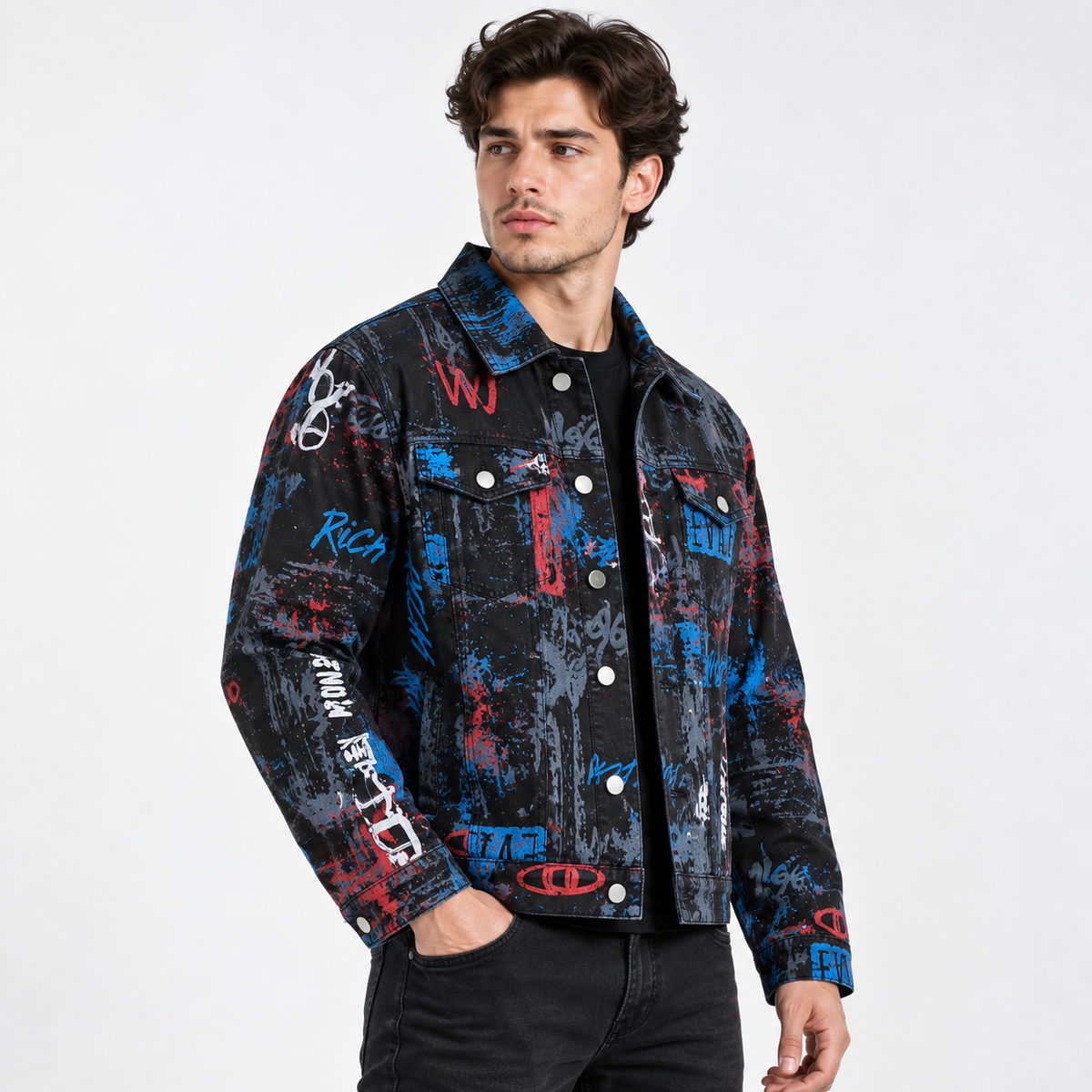 HME Men’s Icon Graphic Black Denim Trucker Jacket