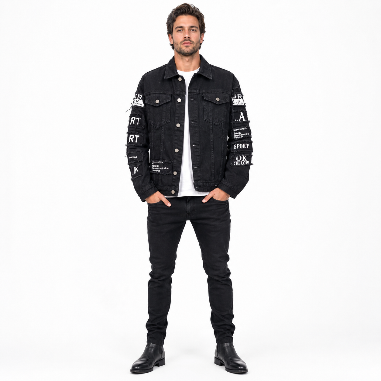 HME Men's Modern Black Denim Trucker Jacket