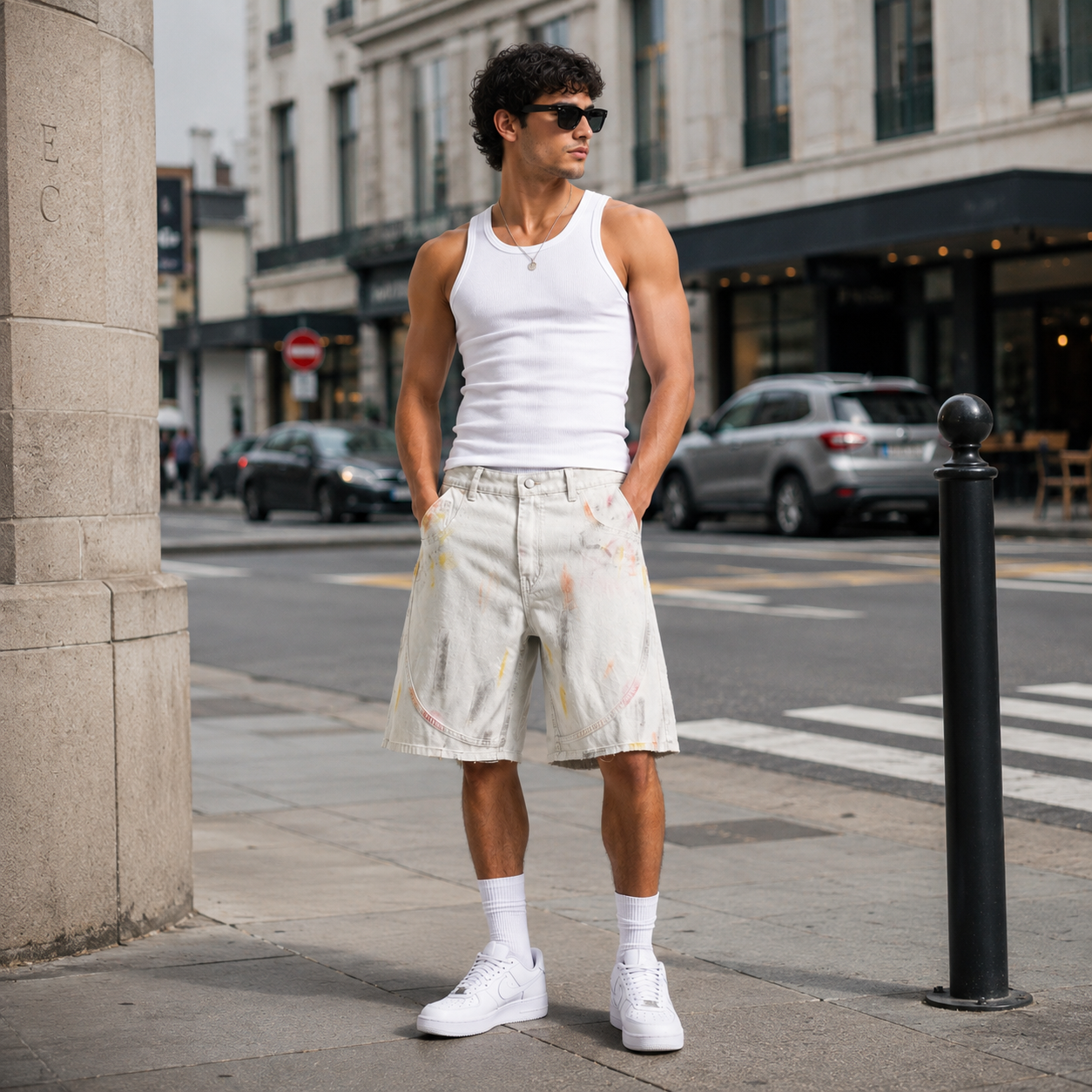 HME Men’s White Denim Shorts
