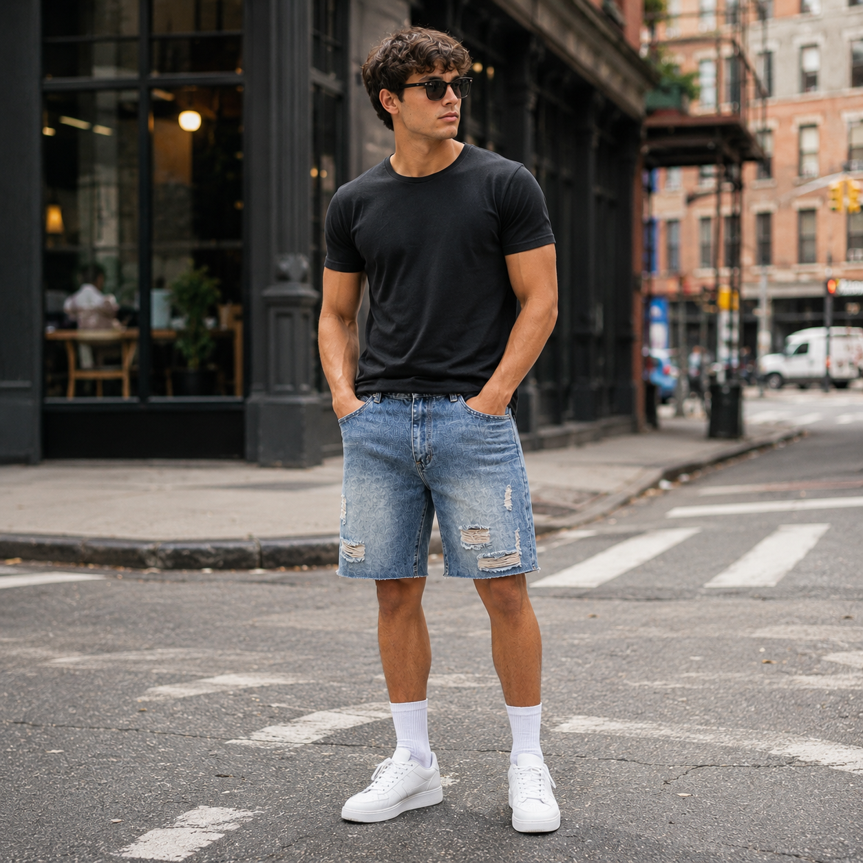 HME Men’s Modern Light Wash Denim Shorts
